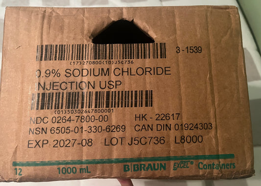 Case Braun L8000 Normal Saline 0.9% USP 1000ml ex8/27